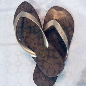 Coach Signature Brown and Gold Sandals